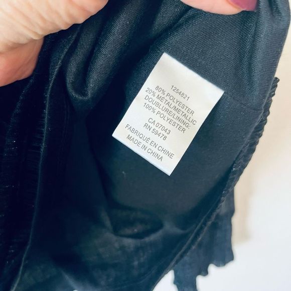 Joie blouse NWOT L black metallic split neck blouse with cami liner and sheer sl - Picture 6 of 7